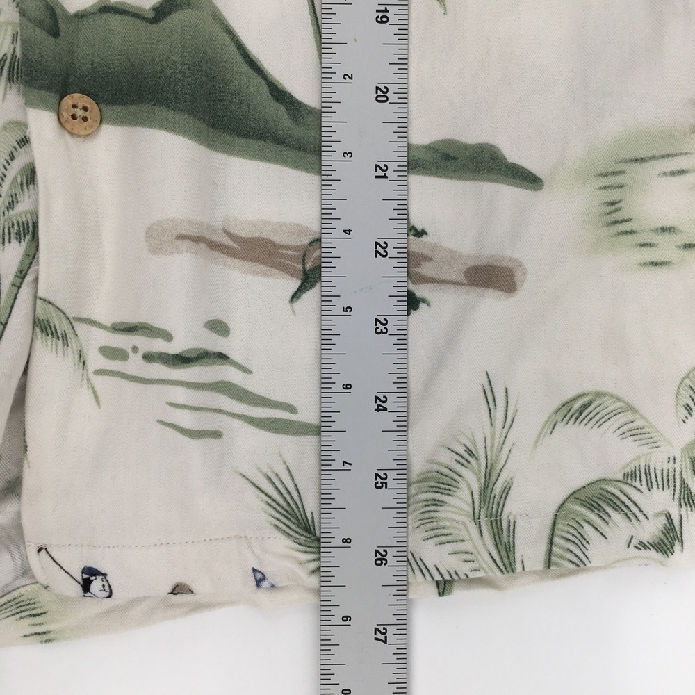 Big Dogs Hawaiian‎ Shirt Mens Med Cream Tropical Golf Palm Tree Rayon Button Up - Picture 6 of 9